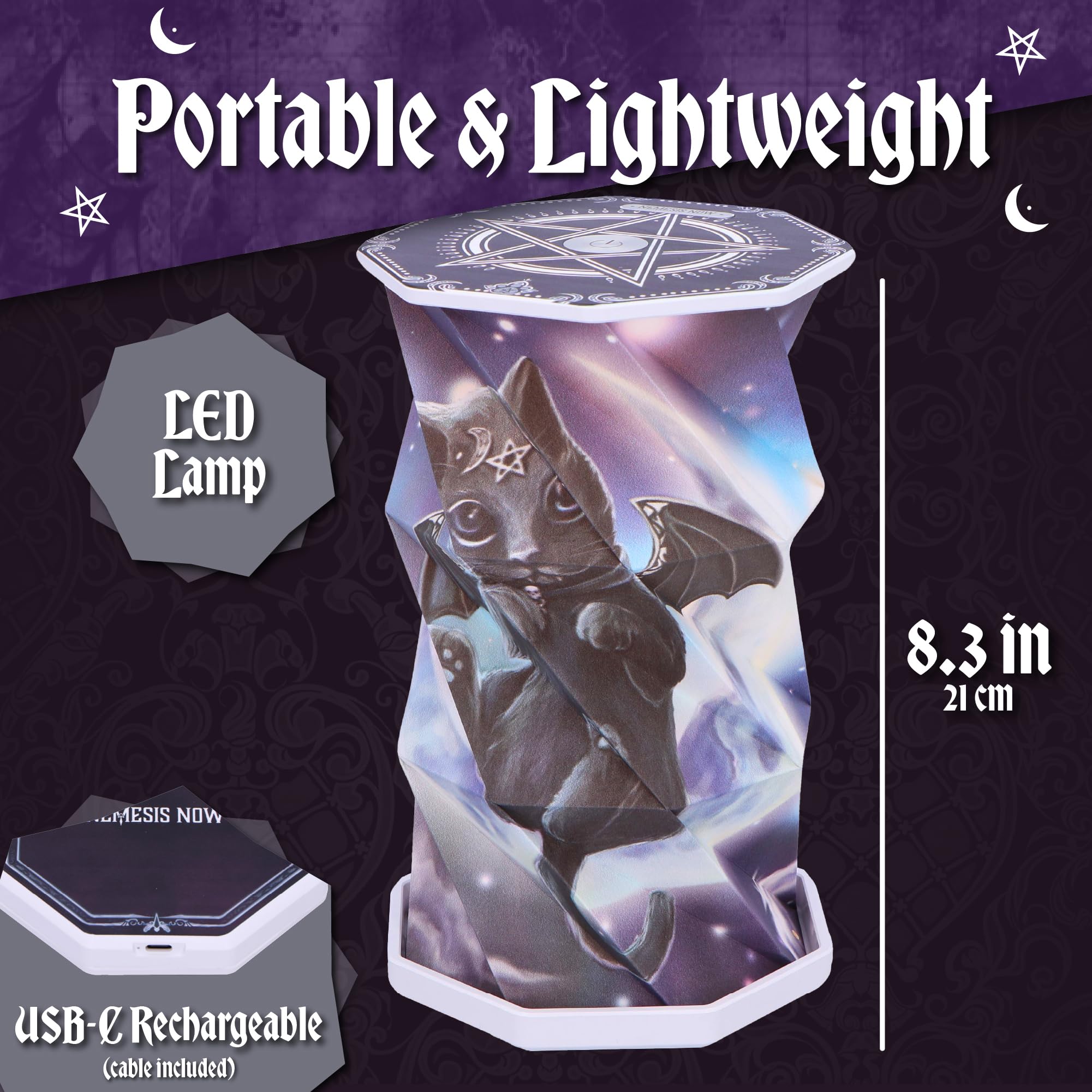 Nemesis Now Cult Cuties Malpuss Foldable Lamp, 8in Travel Lamp with USB-C Rechargeable Touch-Activated LED, Origami-Style - Image 4