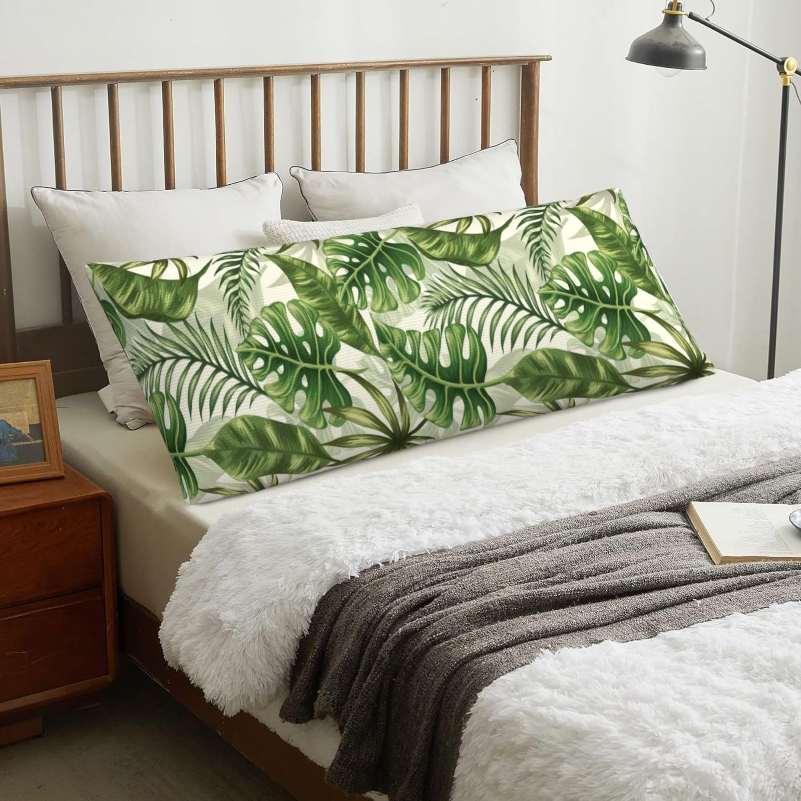 Tropical Leaves Summer Green, Body Pillow Cover with Zipper,Long Body Pillowcase 20 x 60 in