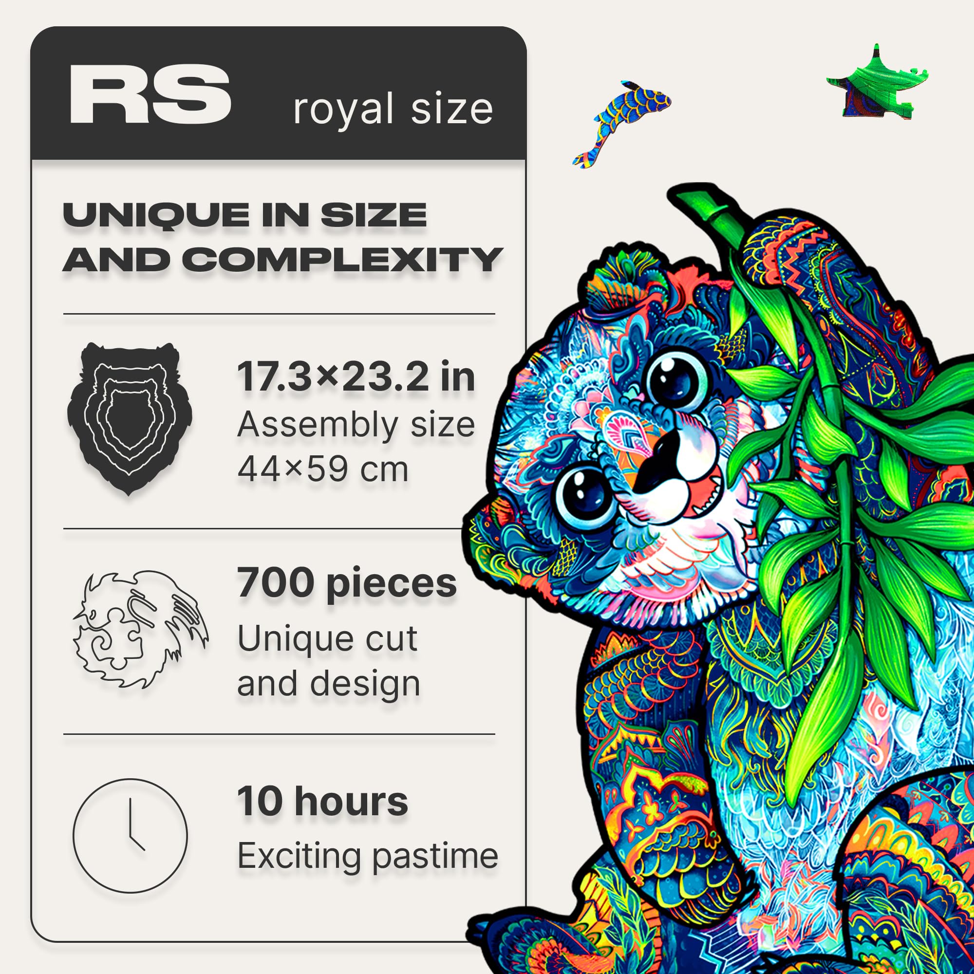 UNIDRAGON Puzzle Originali di Legno - Panda Serio, 700 pezzi, Dimensione Reale, 44 x 59 cm, Bellissimo Pacchetto Regalo, Forma Unica Miglior Regalo per Adulti e Bambini
