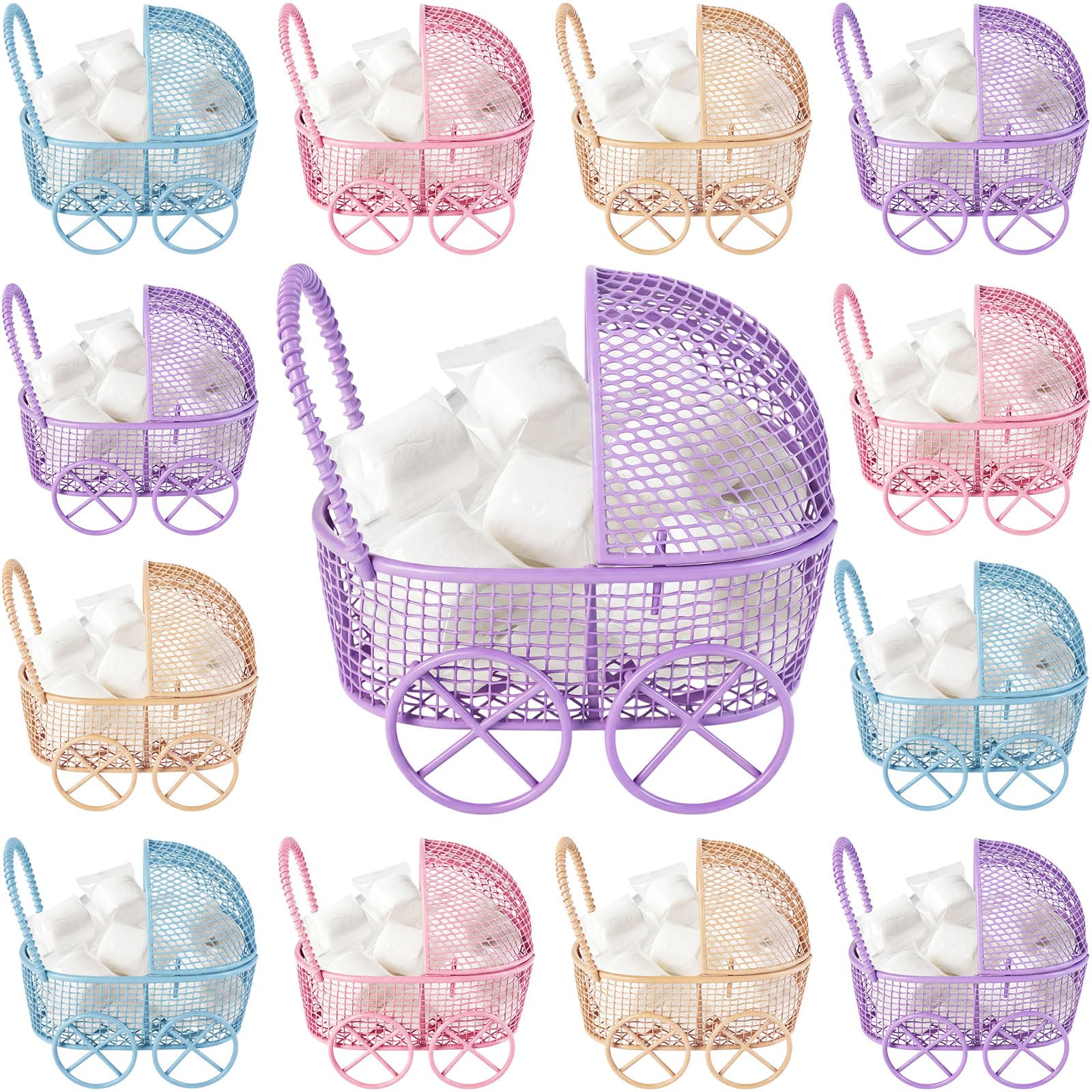 Threehoney 12 Pcs Baby Shower Mini Carriage Decoration, Multicolor