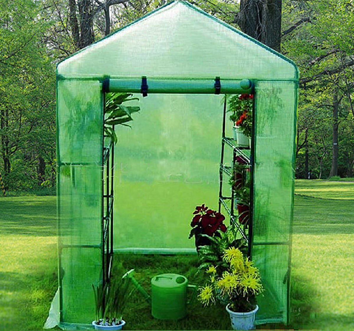 Go Plus 2 Tier Greenhouses Walkin Outdoor Green House 8 Shelves 56" X 56" X 77