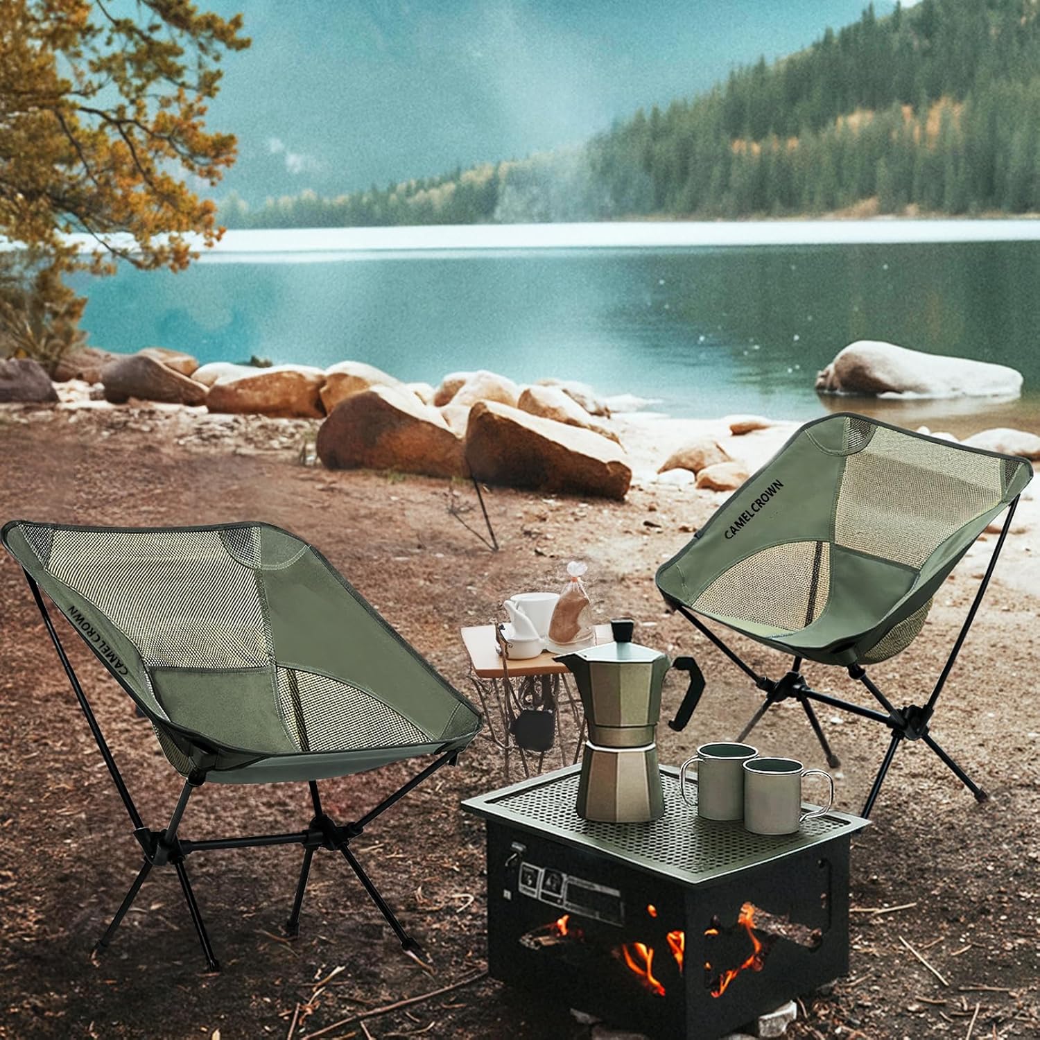 CAMEL CROWN Portable Camping Chair Lightweight Compact Folding Chair Mesh for Outdoor Camp Travel Beach Picnic Festival Hiking Backpacking Army Green - Image 2