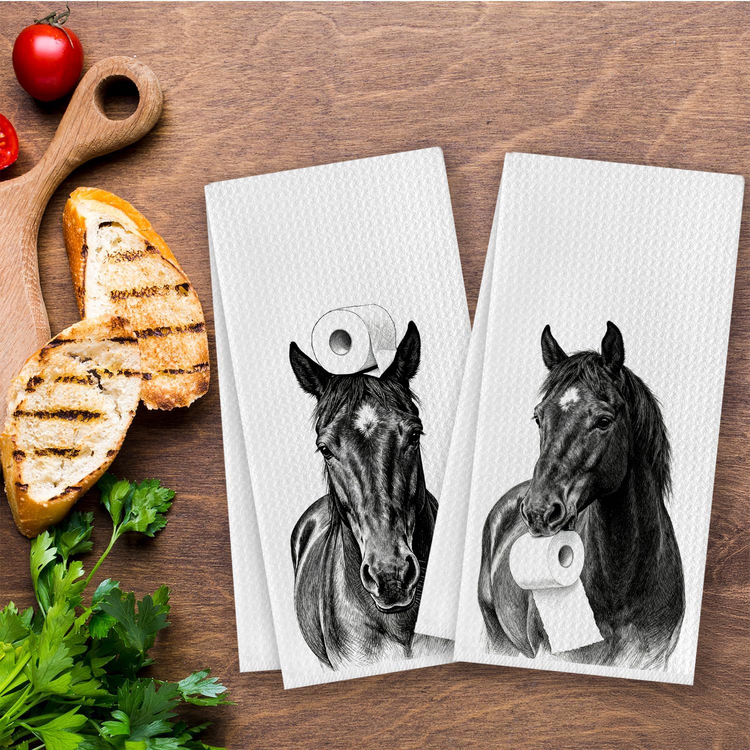 Horse Hand Towel for Bathroom Decor,16x24 Set of 2, Funny Horse Gift for Women & Kids