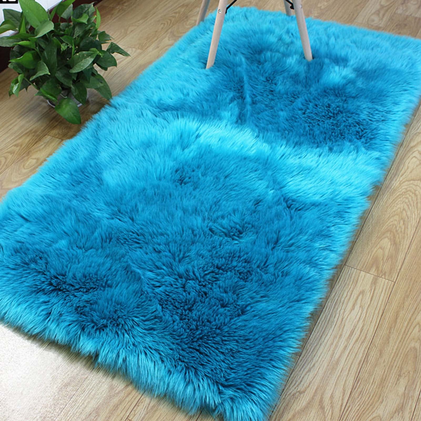 Grand tapis en peau de mouton synthétique doux à poils longs pour salon, chambre à coucher, cuisine et couloir - En fausse fourrure - 100 x 100 cm