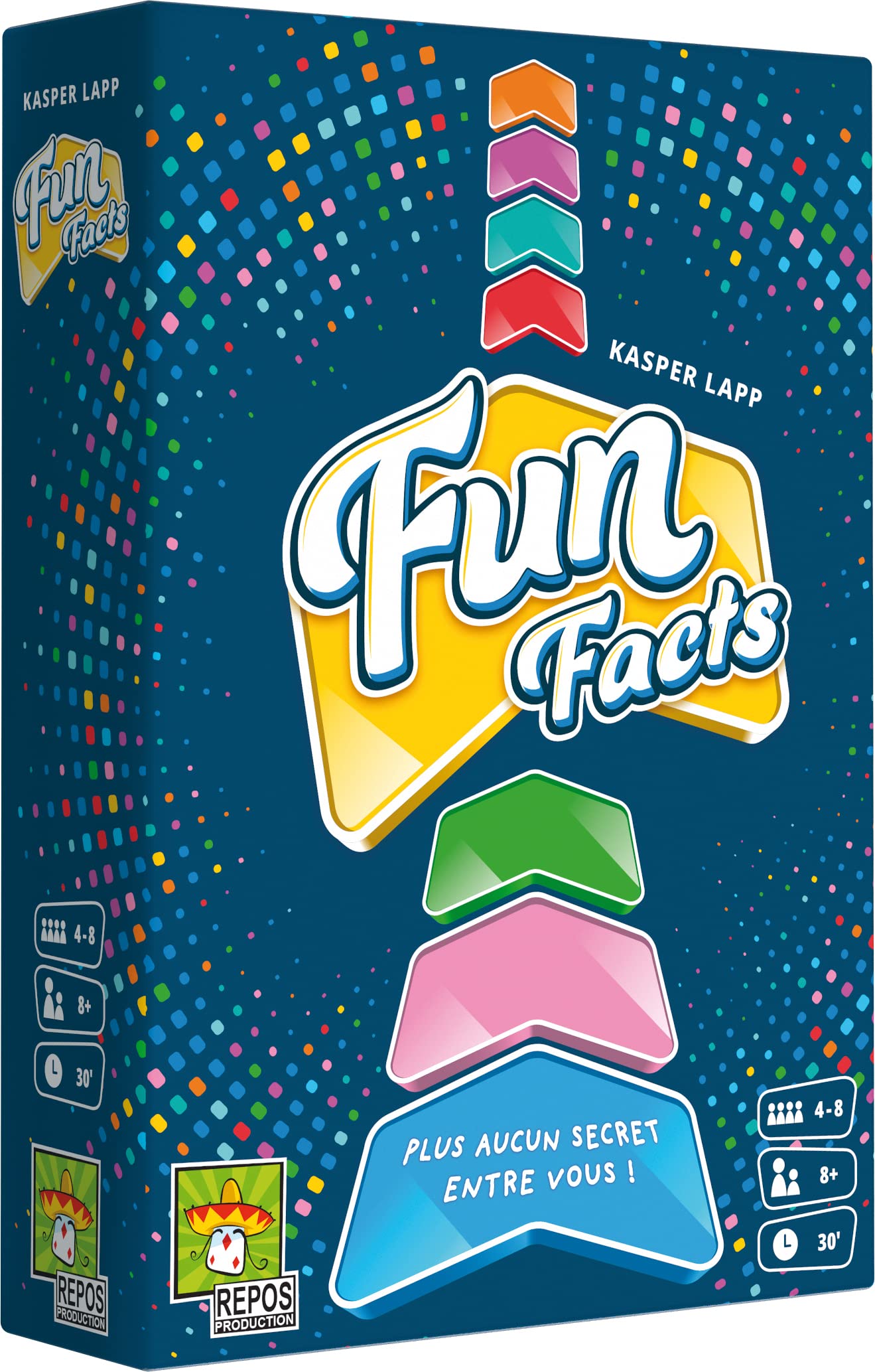 Asmodee Repos Production - Fun Facts - Juego de Ambiente Sencillo y Divertido - Juego de Mesa Familiar y niños a Partir de 8 años - Locos Risas garantizados - Aprende a conocerte - 4 a 8 Jugadores -