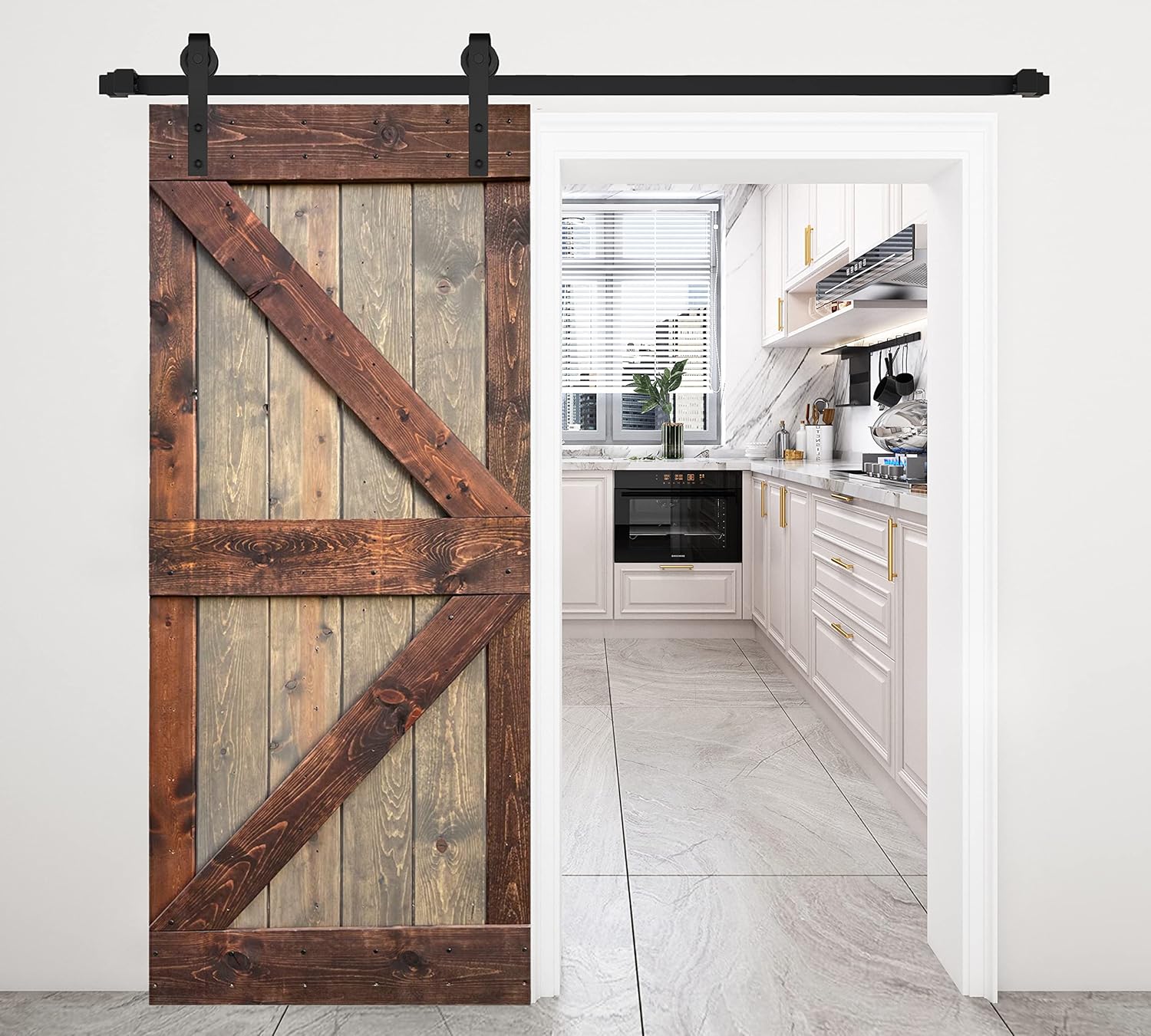 K Series Brown/Walnut Finished DIY Solid Wood Interior Sliding Barn Door Slab(Hardware Kit NOT Included)(38in.X84in.)