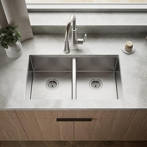 Miniatura 2 de KOHLER K-5281-NA Strive - Fregadero de cocina doble igual de montaje inferior, 32 x 18-14 x 9-516 pulgadas, acero inoxidable, paquete de 1