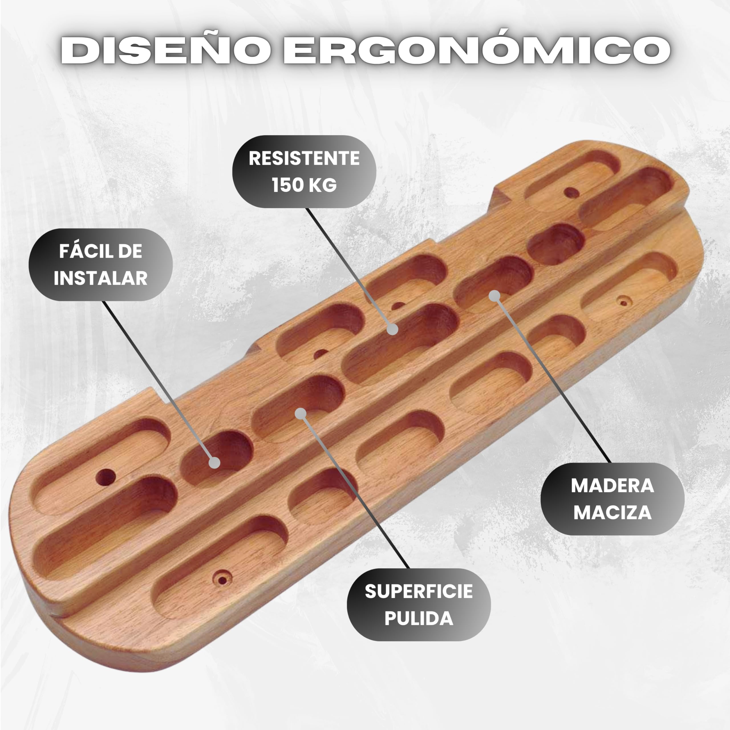 Hangboard Tabla Entrenamiento Escalada Multipresa Escalada Hangboard Escalada — Tabla de Madera Extragrande 60 cm, Resistente 150 kg, con Presas Variadas para Fuerza y Técnica en Casa o Gimnasio