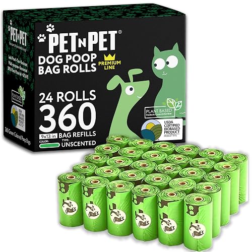 PET N PET Premium Bolsas de Caca Perro,360 Bolsas, Dog Poop Bags en Rollos