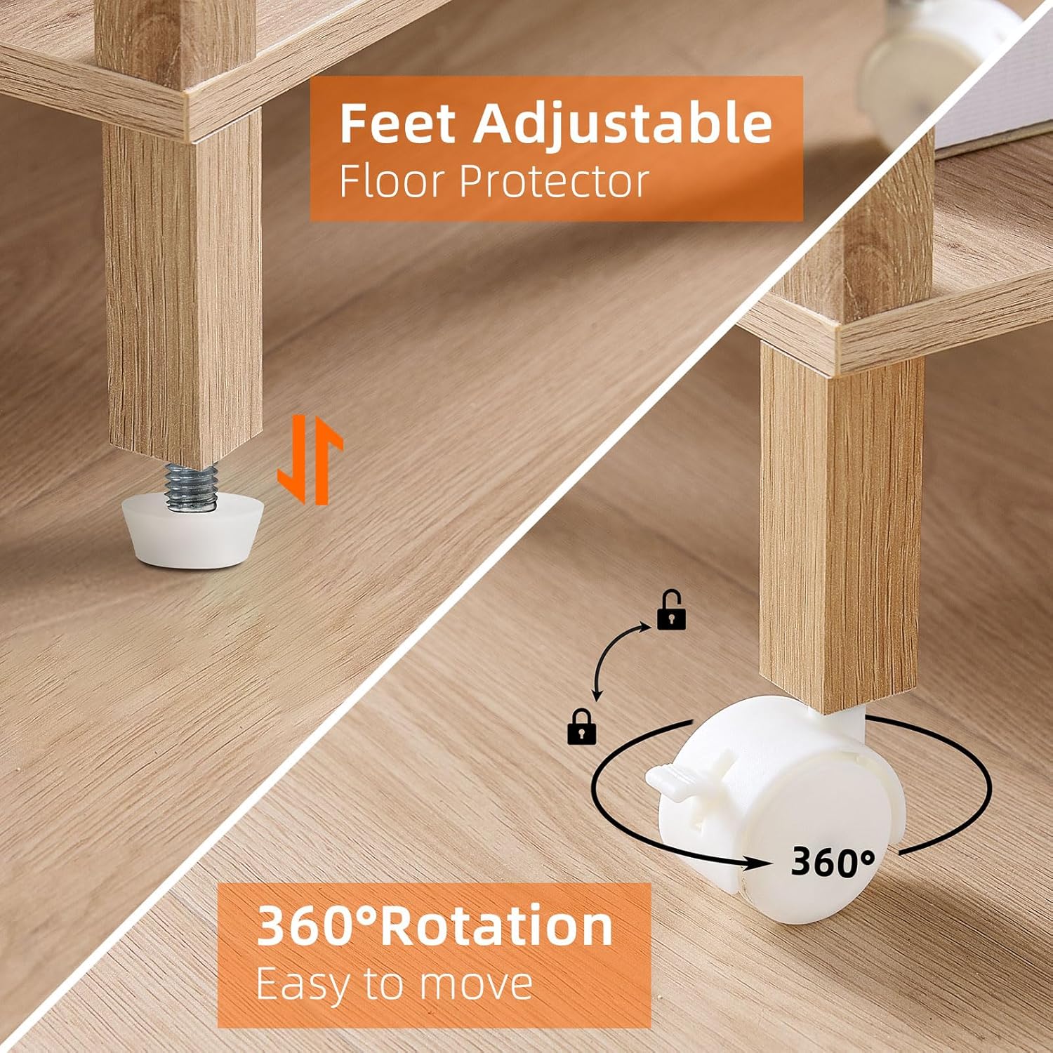 Lerliuo 3 Tier Printer Stand with Storage, Printer Table for Home Office, Wooden Rolling Printer Cart Shelf with Lockable Wheels fit Fax Machine, Scanner(Natural)