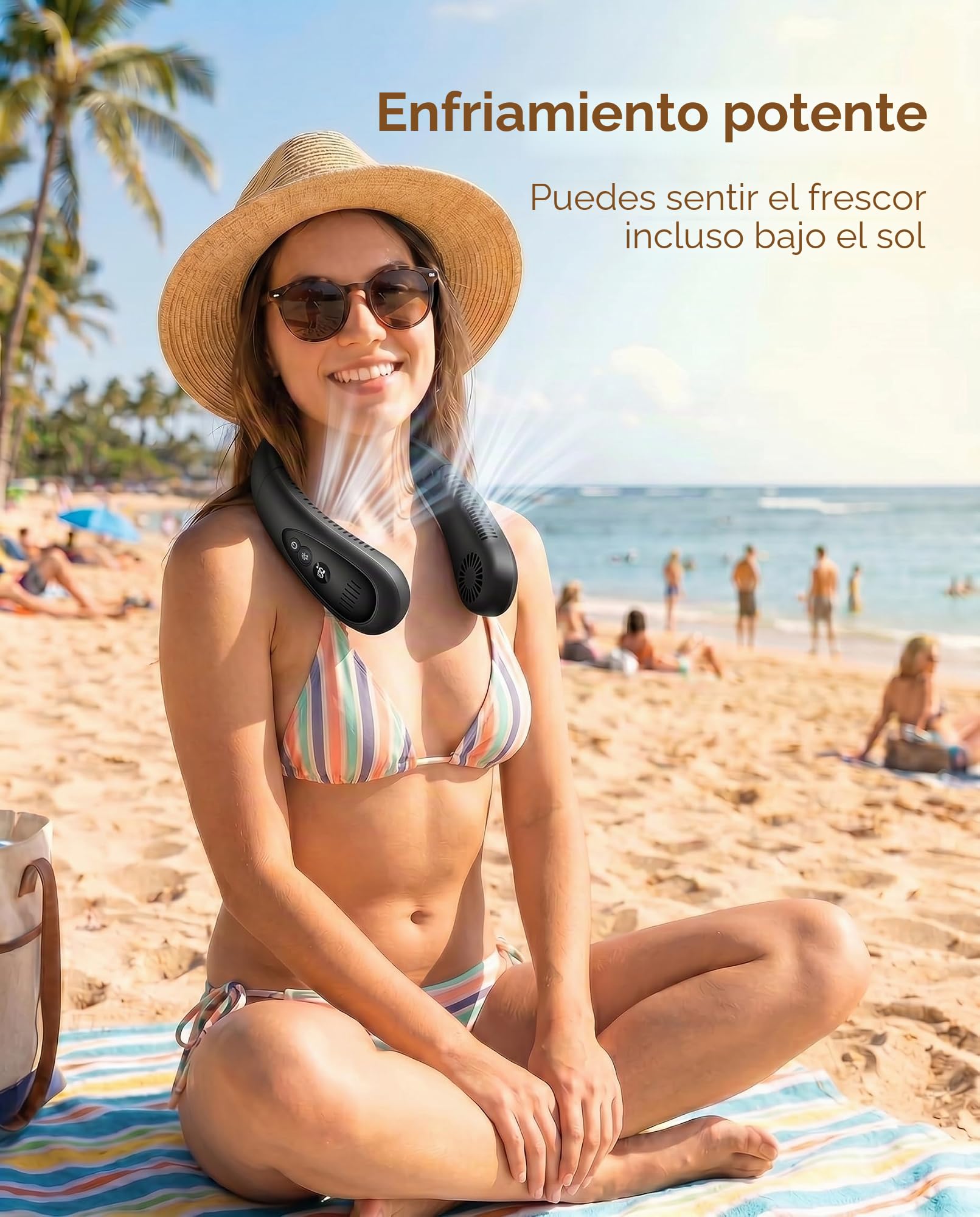Aire acondicionado para el cuello, ventilador portátil para el cuello con placa de refrigeración, flujo de aire de refrigeración de 360°, ventilador USB recargable de 5000 mAh, manos libres, sin aspas