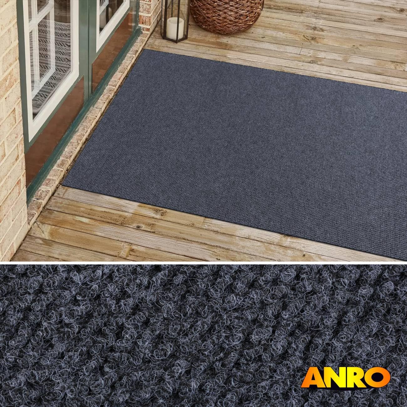 ANRO Appel Fußmatte Schmutzfangmatte rutschfest Grau 150x90 cm