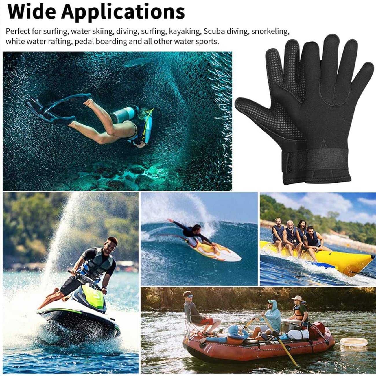 Guanti da nuoto in neoprene da 5 mm, guanti da muta da 5 mm con cinturino regolabile, guanti da immersione da 5 mm per donne e uomini per nuoto in acqua fredda
