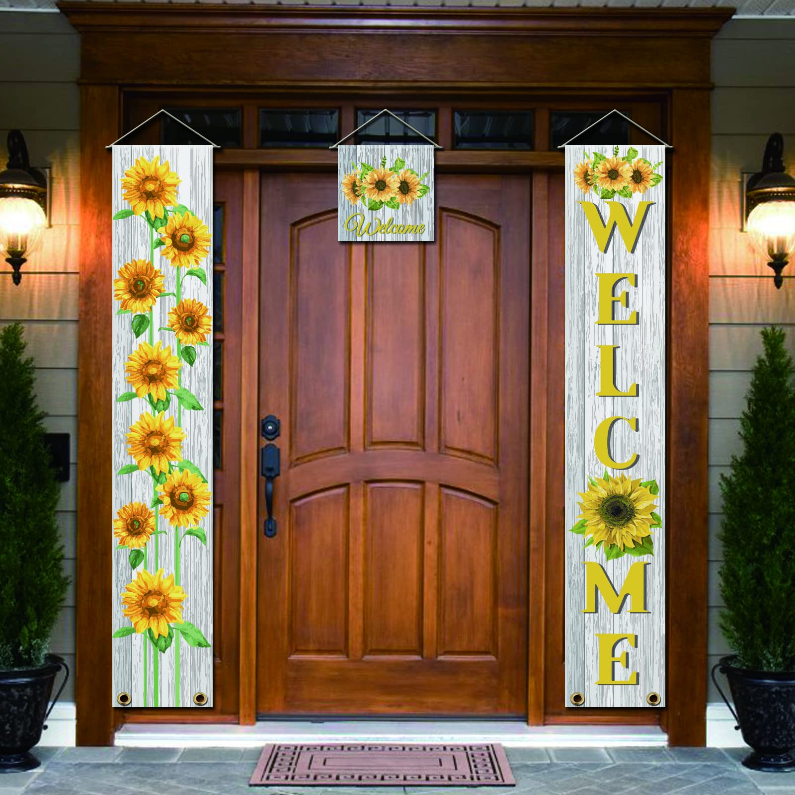 SUPERDANT 3 Stück Sonnenblume Willkommensbanner Türbehang Flagge Couplet Dekor Zeichen Set Tür Union Hängende Flagge Für Haus Haustür Veranda Schulgarten Partybedarf Klassenzimmer Schule Dekor