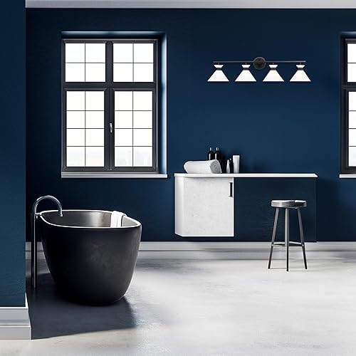 Miniatura 2 de Scott Living Belcarra - Aplique de pared moderno de 4 luces en acabado negro medianoche con pantallas de vidrio blanco grabado