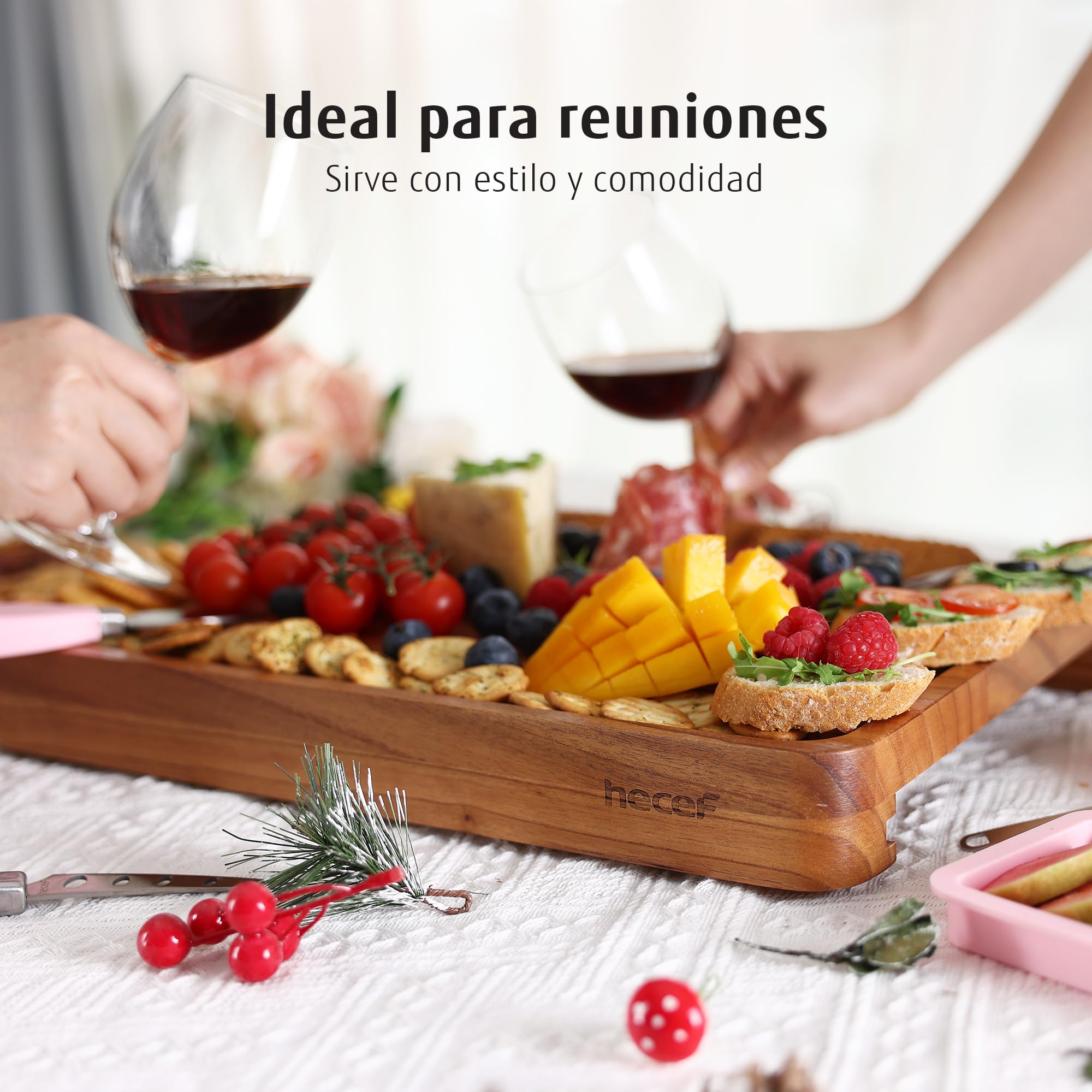 hecef Tabla de quesos Grande de Madera con Accesorios, 2 cajones
