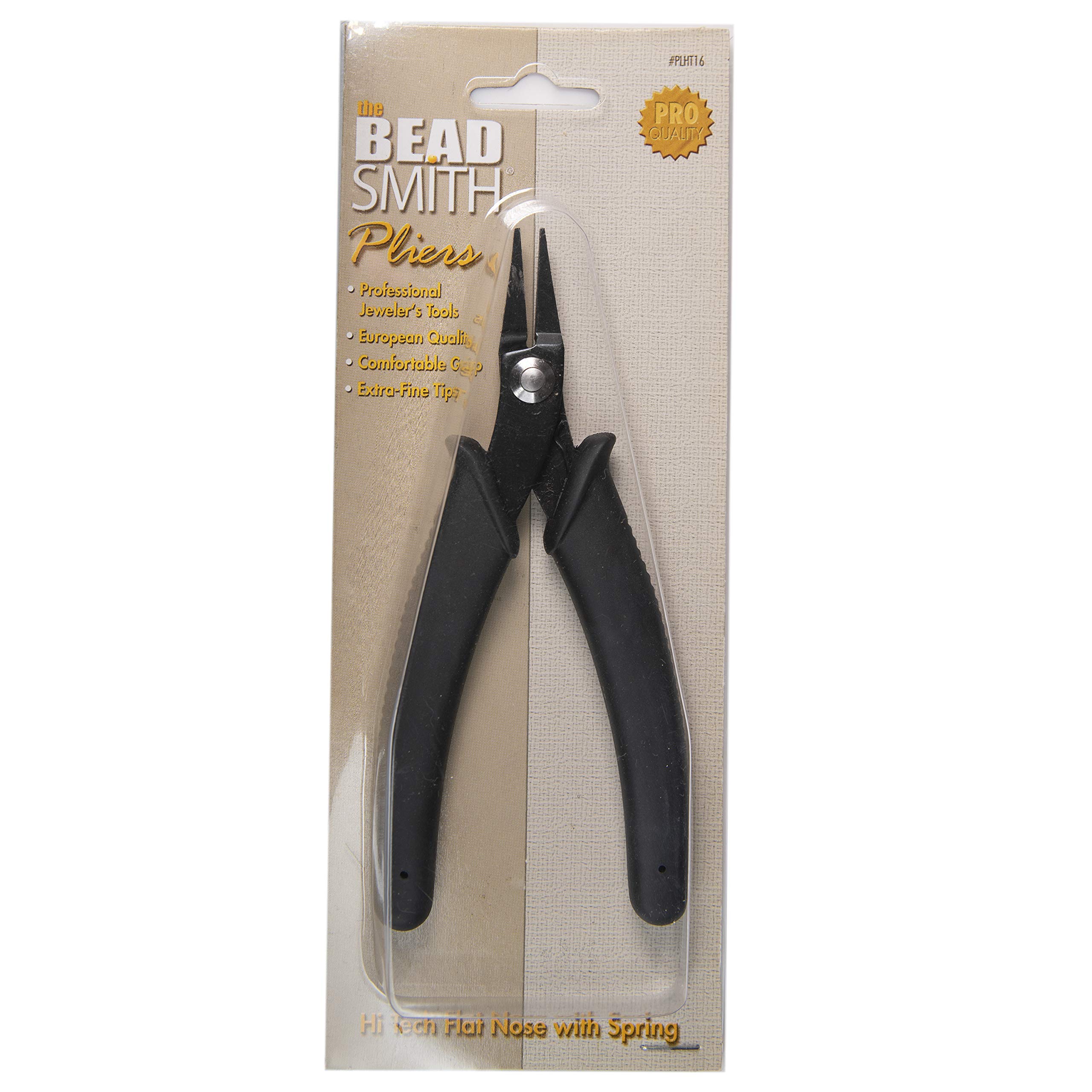 The Beadsmith Pinze a becco piatto Hi-Tech, 140 mm, con testa in acciaio al carbonio, impugnatura comoda nera con molla, strumento per la creazione di gioielli, elettronica o micromeccanica