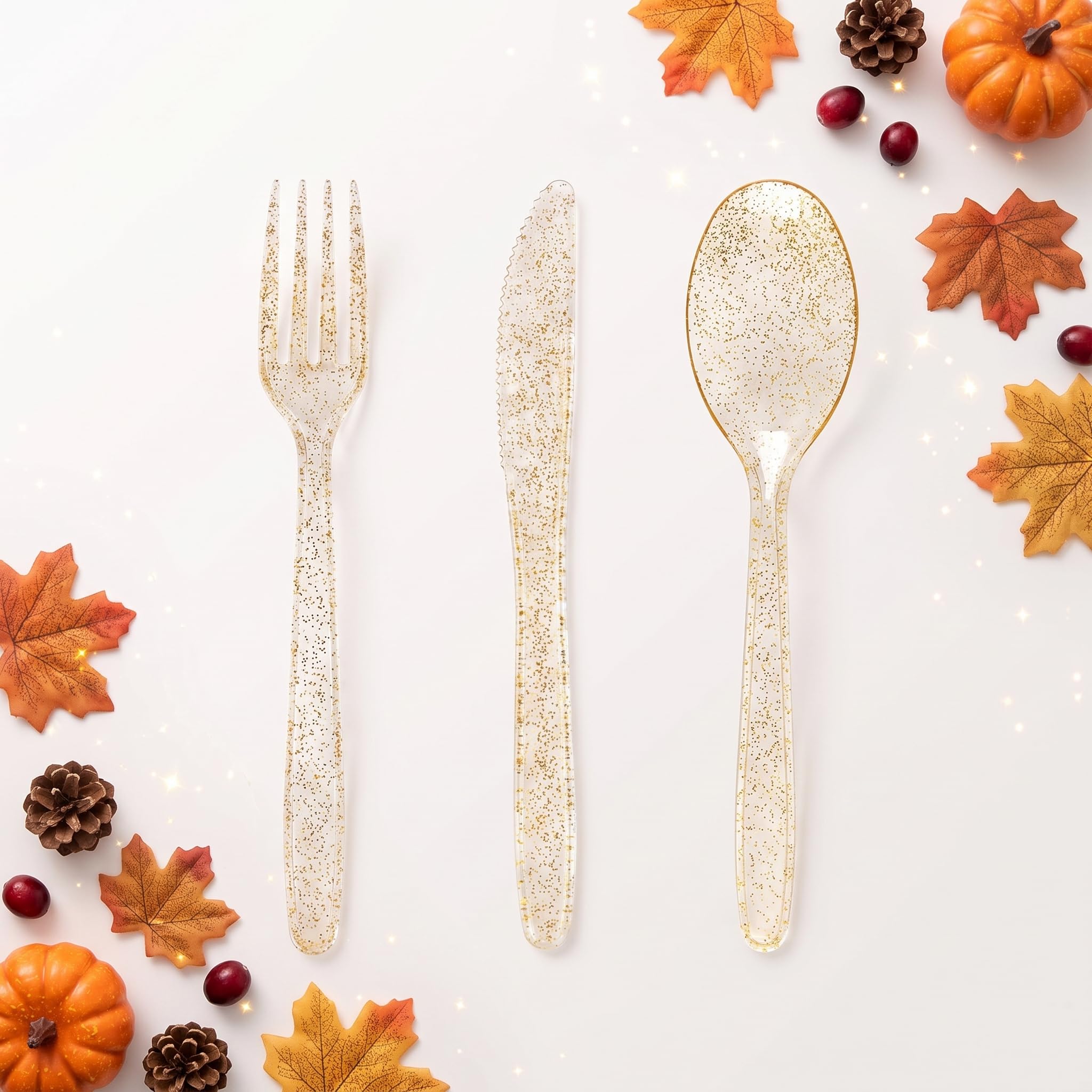 Pink Glitter Plastic Cutlery - Disposable Silverware -10 Pink Glitter Plastic Cutlery - Disposable Silverware -10
