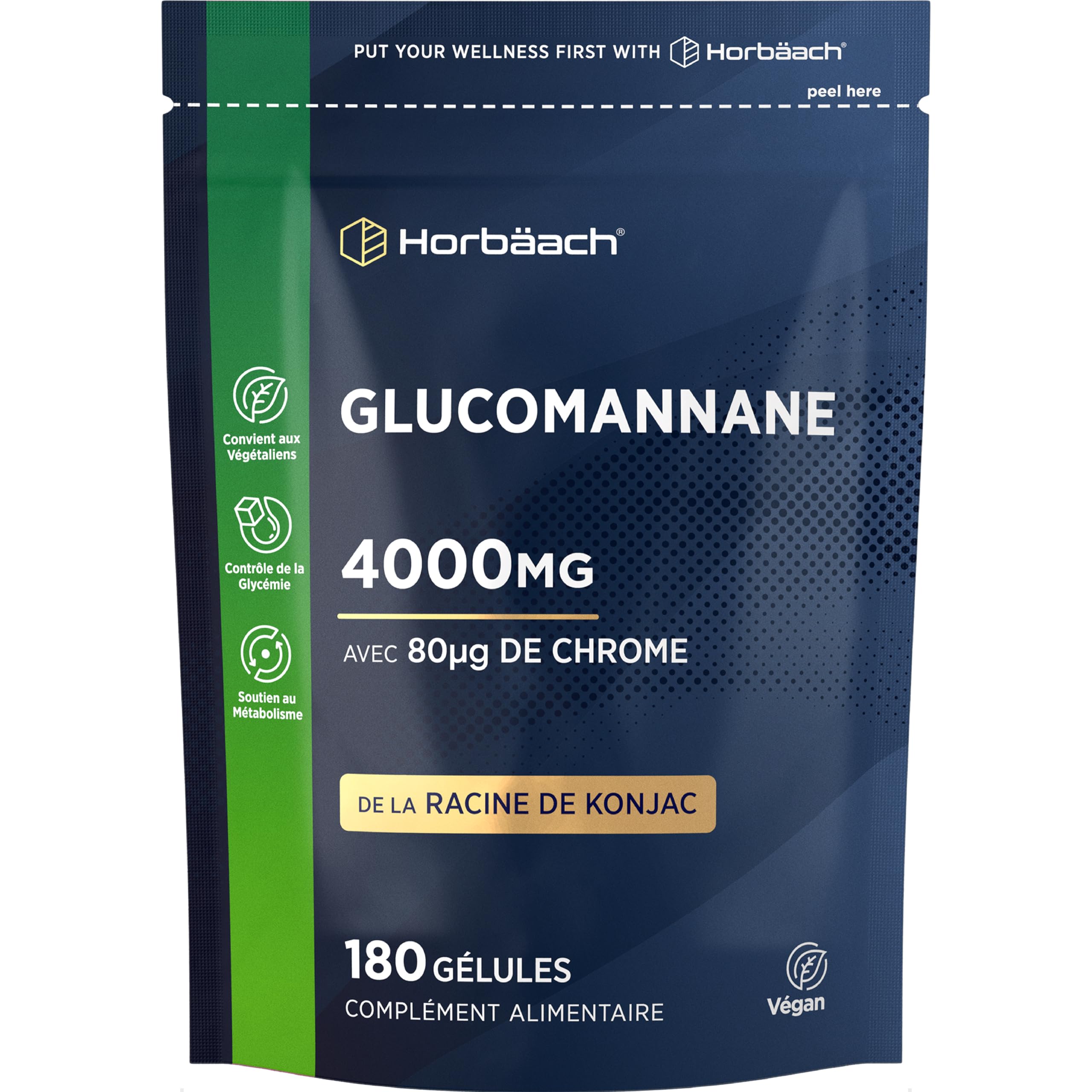 Glucomannane 4,000mg | Issues de la Racine de Konjac | 180 Pièces Véganes | 100% Pur | Horbaach