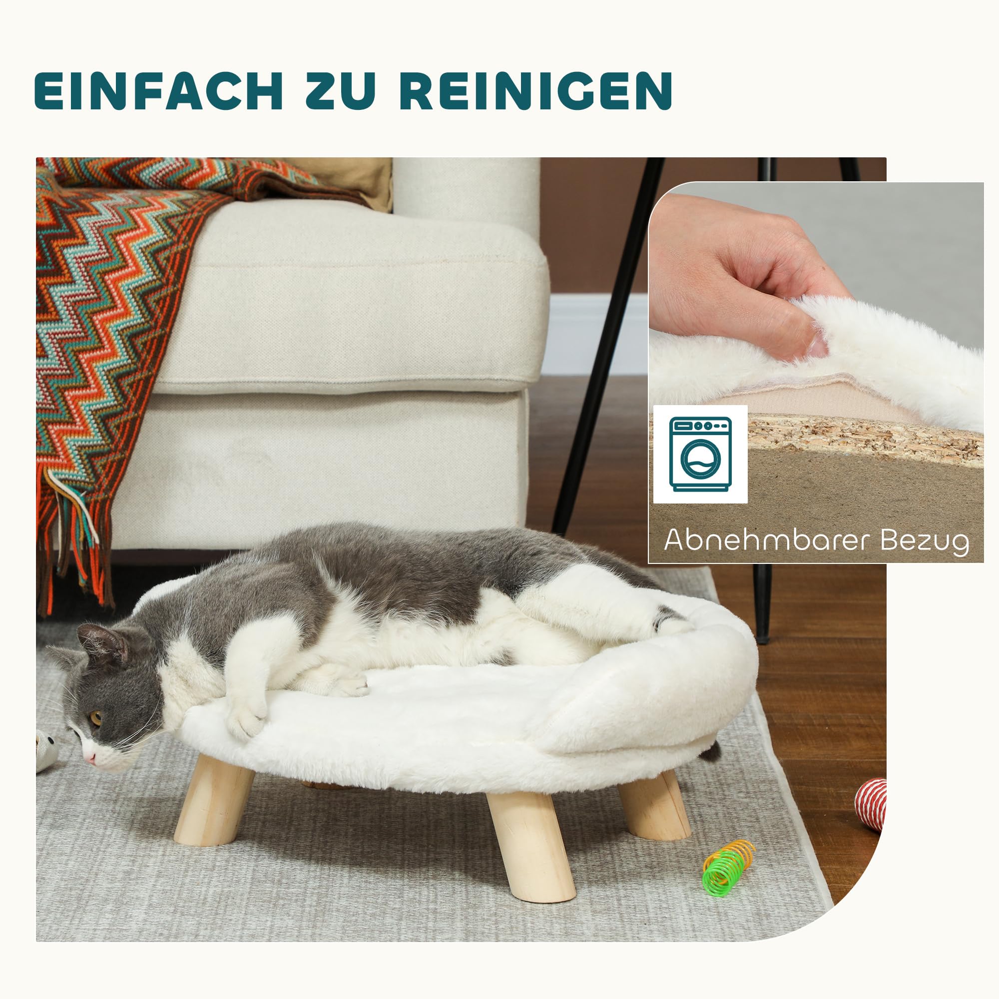 PawHut Sofá para Perros, Cama para Perros, sofá para Mascotas con diseño Elevado, sofá para Perros, sofá para Gatos, sillón para Perros con Patas de Madera, Franela, Crema, 47 x 40 x 20 cm