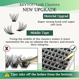 Lash Clusters 96pcs Individual Lashes Y03 D Curl 16mm Cluster Lashes KEYYOU Volume Wispy Lash Extension Soft&Comfortable Easy DIY at Home(Y03 D-16mm)