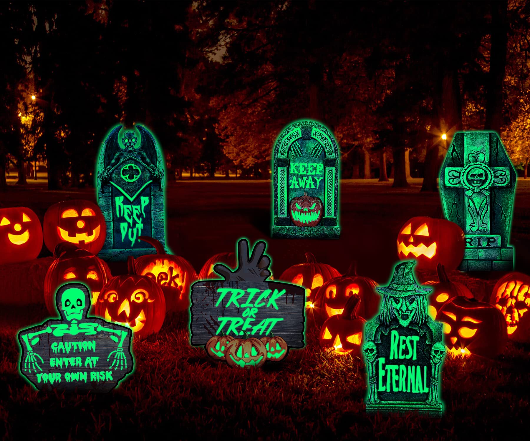 Lot de 6 Pierres Tombales d'halloween avec Effet Fluorescent - Decoration d'horreur Interieure|Extérieure Fausses Tombales de Cimetiere d'halloween - Cour Arriere|Pelouse|Jardin|Maison hanteel