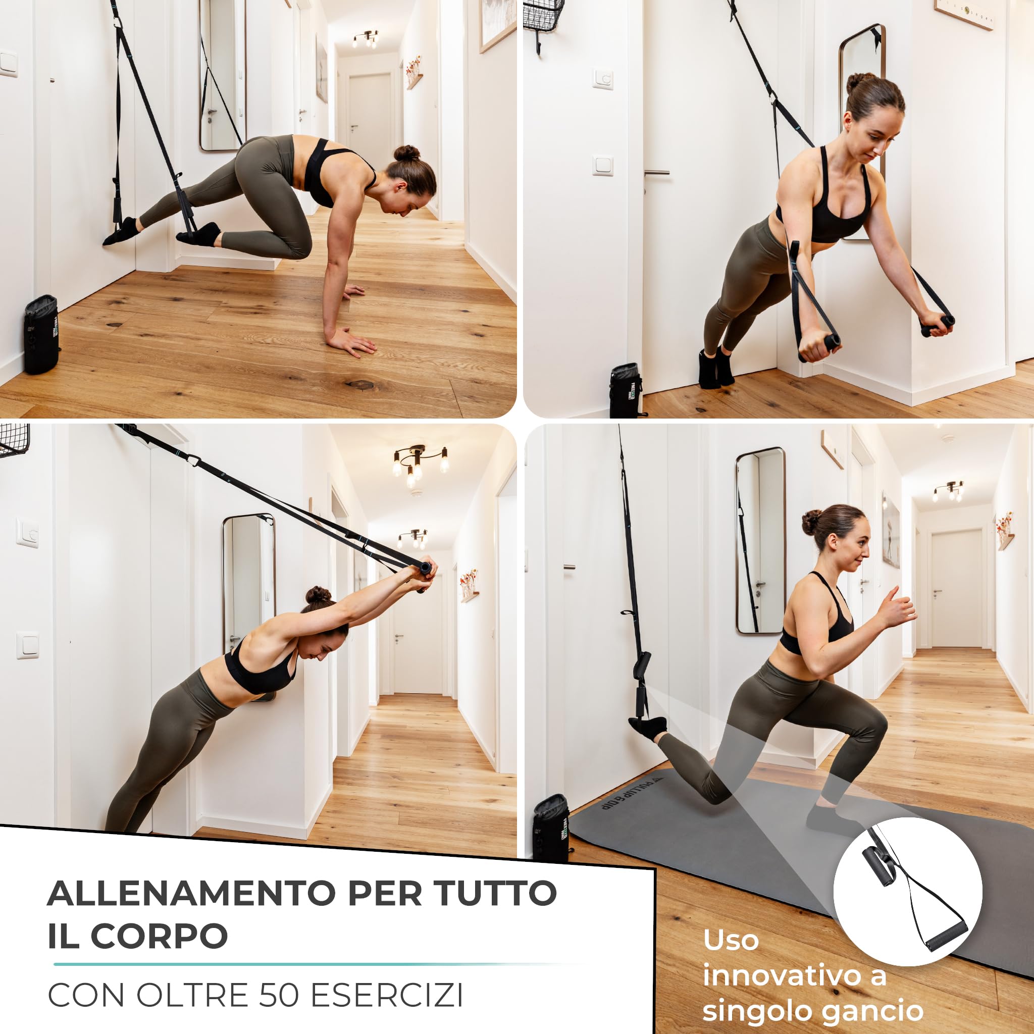 Allenamento Sospensione Kit - Sling Trainer Set, Sospensione per Fitness straps Incluso Ancoraggio Porta per Palestra Casa - Adatto per in Viaggio e per l'allenamento in Interni ed Esterni
