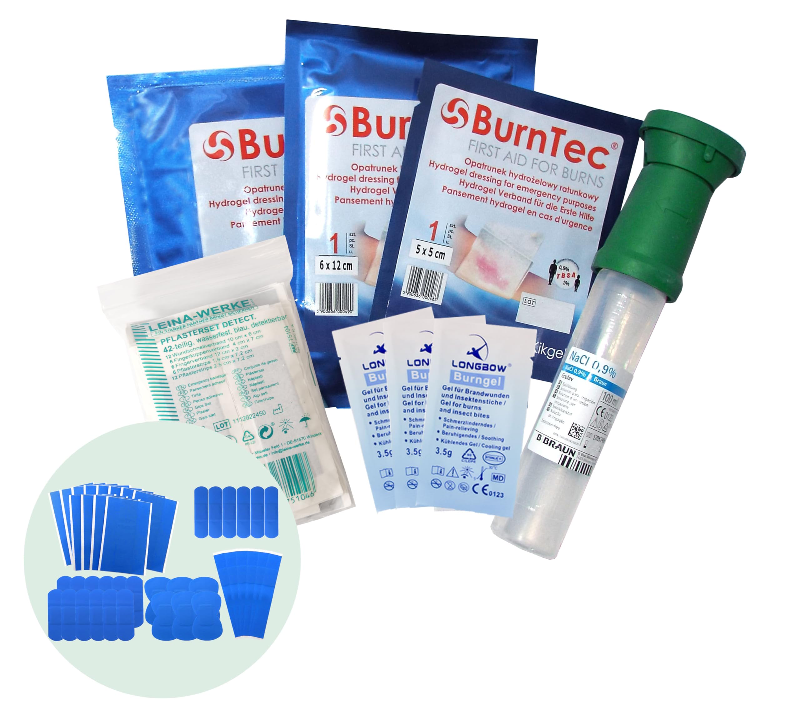 Erste Hilfe FÜLLUNG GASTRO für Betriebe DIN/EN 13157 PLUS 4 INKL. Augenspülung + Kühlgel + detektierbare Pflaster + Hydrogelverbände + Hygiene-Gel & SPRÜHFPFLASTER