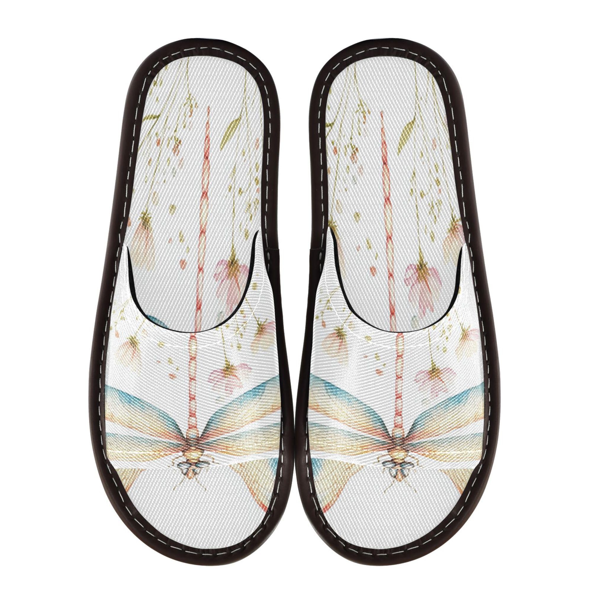 KLL Slippers Indoor Outdoor Reusable Non-Slip Beach Sandals for Travel, Hotel, Party, Guests 4-5 Cartoon Dragonfly White