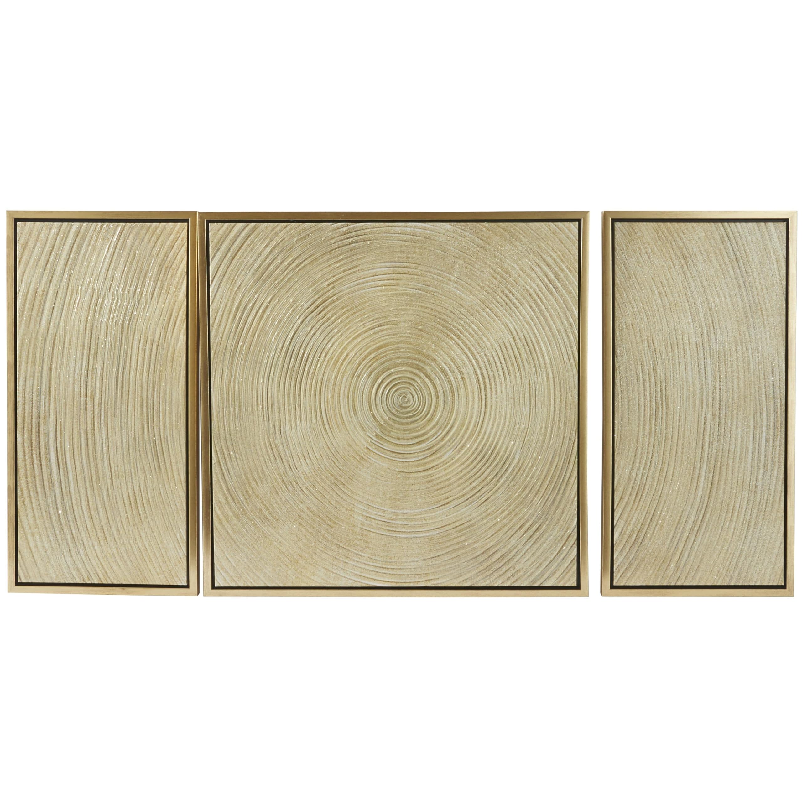 Photo 1 of Deco 79 Canvas Starburst Ripple Framed Wall Art with Gold Frame, Set of 3 32", 16", 16" W, Gold