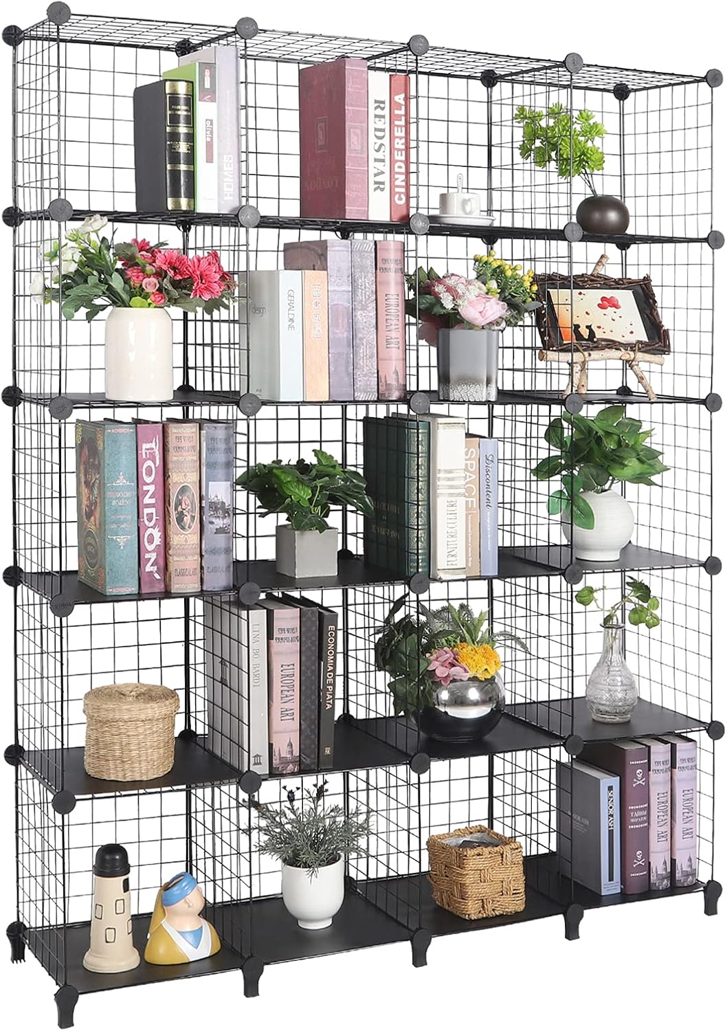 VINGLI Wire Cube Storage, 20-Cube Organizer Metal Grids Shelves, Stackable Storage Bins Multifunction Shelving Unit Modular Cubbies Organizer Bookcase for Home Office (20-Cube)