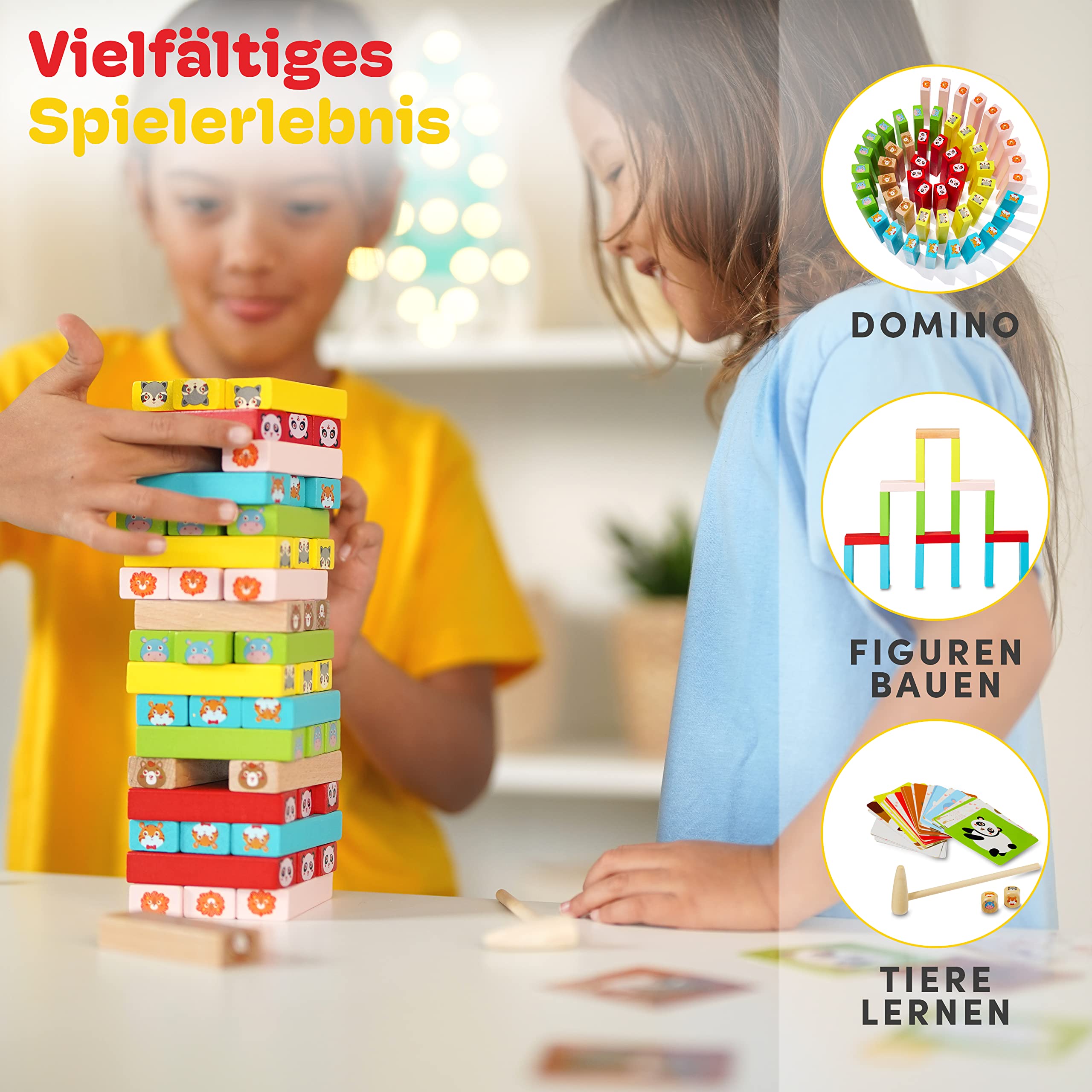 CUBIDI® Kindergerechter Holz Stapelturm | Wackelturm ab 3 Jahre | Fördert Entwicklung und Motorik von Kleinkindern | Geschicklichkeitsspiel für Kinder und Erwachsene | Gesellschaftsspiele ab 3 Jahre
