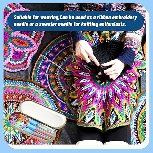 Miniatura 6 de UzecPk 48 piezas de agujas para tapicería de hilo, agujas para tejer, 3 tamaños de aguja de ojo grande y zurcido con 20 marcadores de puntada, caja
