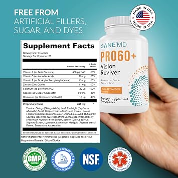 SANE MD PRO60+ Vision ReviverTM Eye Supplement for Adults 60+ with Lutein, Zeaxanthin & Astaxanthin 30 Capsules