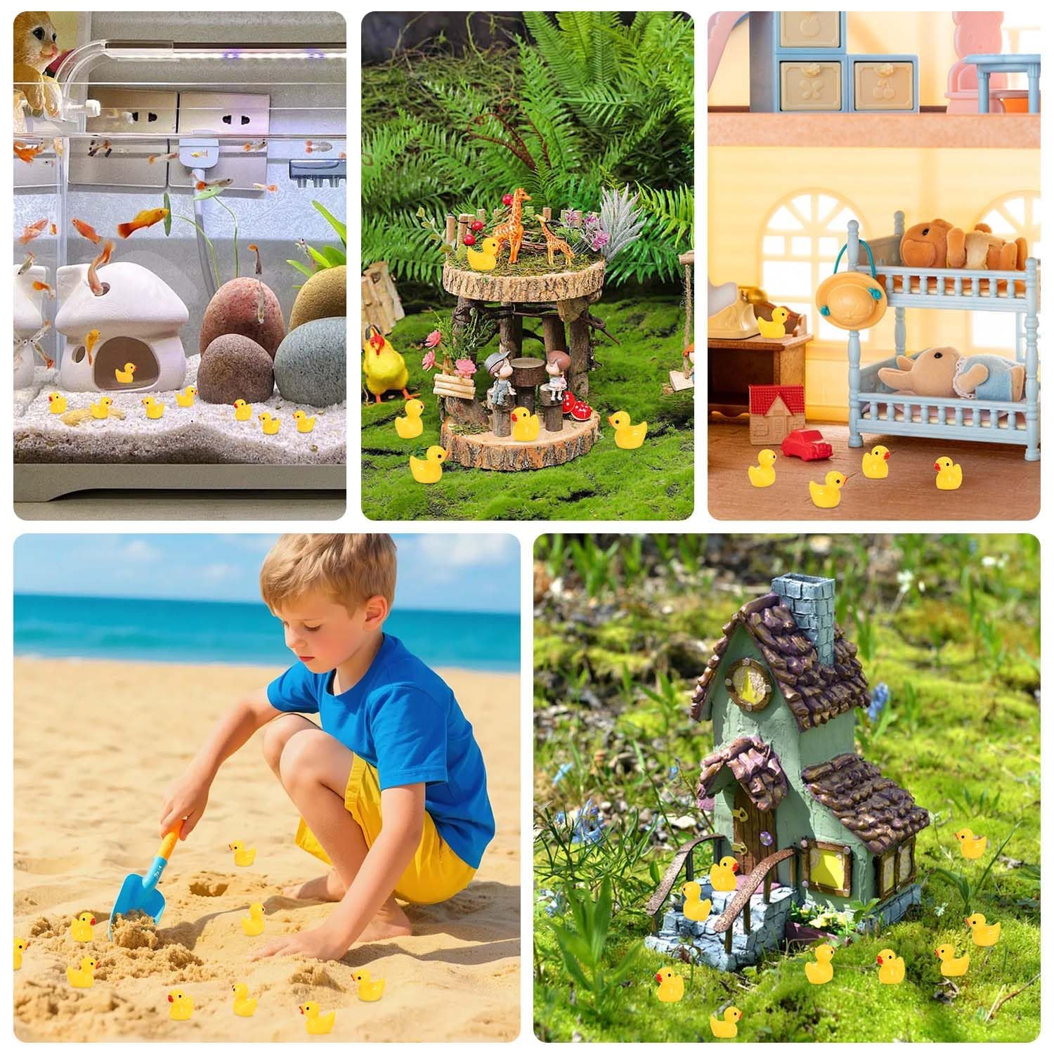 Mixara 200 sztuk mini kaczek, żółte, małe kaczki, miniaturowe figurki, miniaturowe kaczki do dekoracji DIY miniaturowych ogrodów krajobrazowych, bonsai, basenów rybnych i akwariów