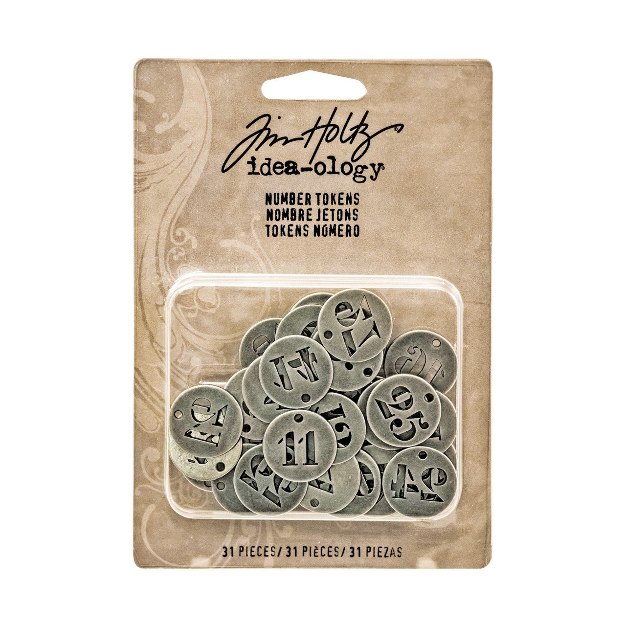 Idea-Ology Metal Number Tokens .75 31/Pkg-Antique Silver