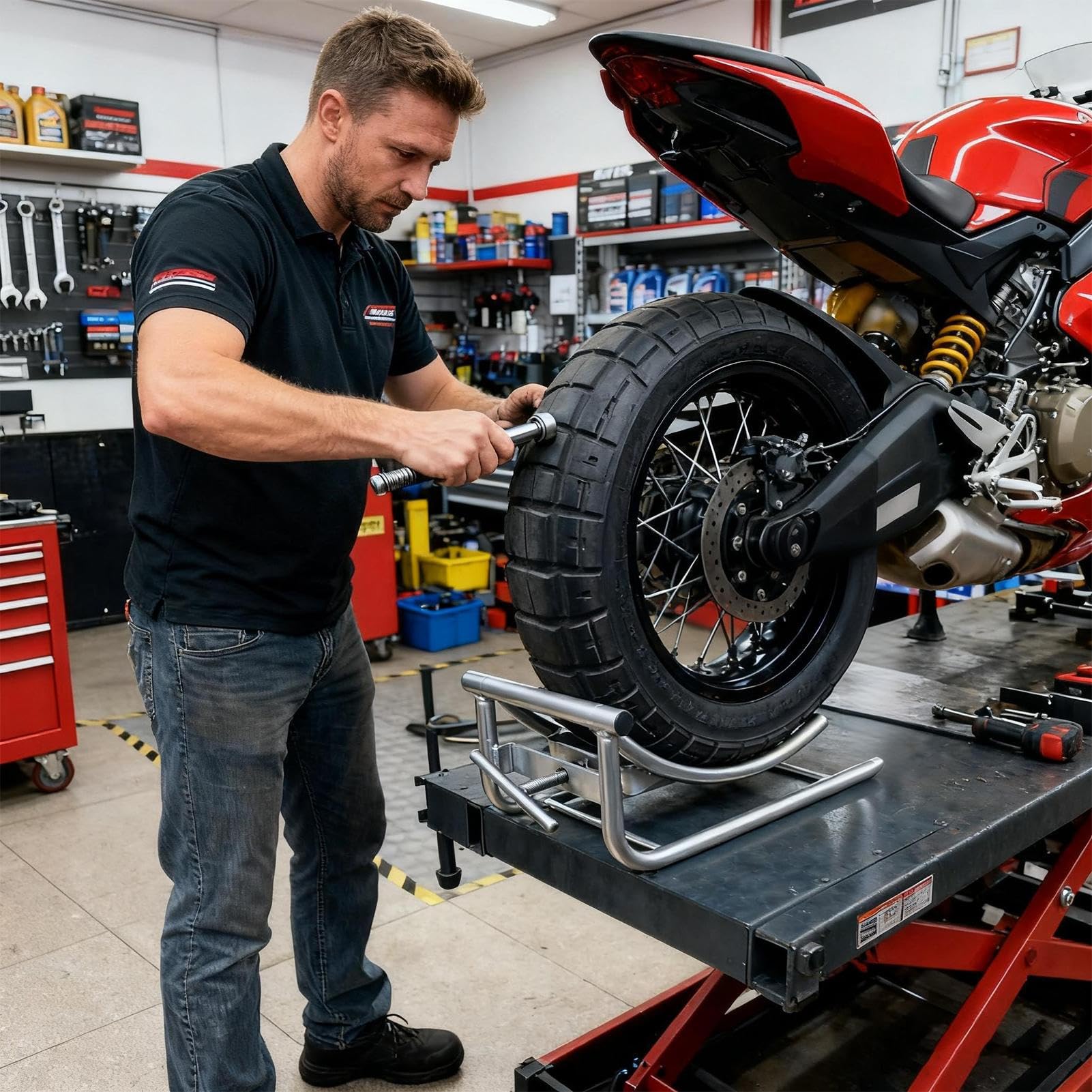 Outil de changement de roue de moto – Lève-roue arrière, support réglable en hauteur, auxiliaire robuste | Outil de réparation pratique pour motos et véhicules électriques, un remplacement St