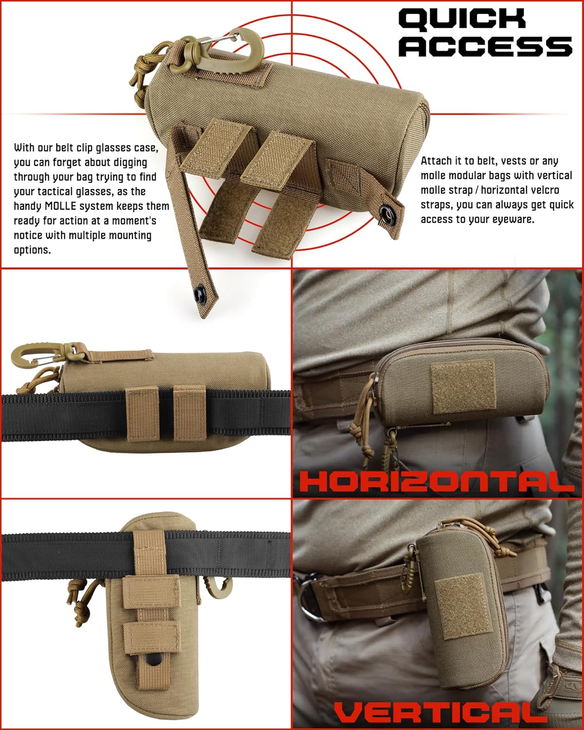 WYNEX Tactical Molle Glasses Pouch, Shockproof Eyeglass Case, Sunglass Case Hard Shell with Patch, Universal Protects Glasses - Image 6