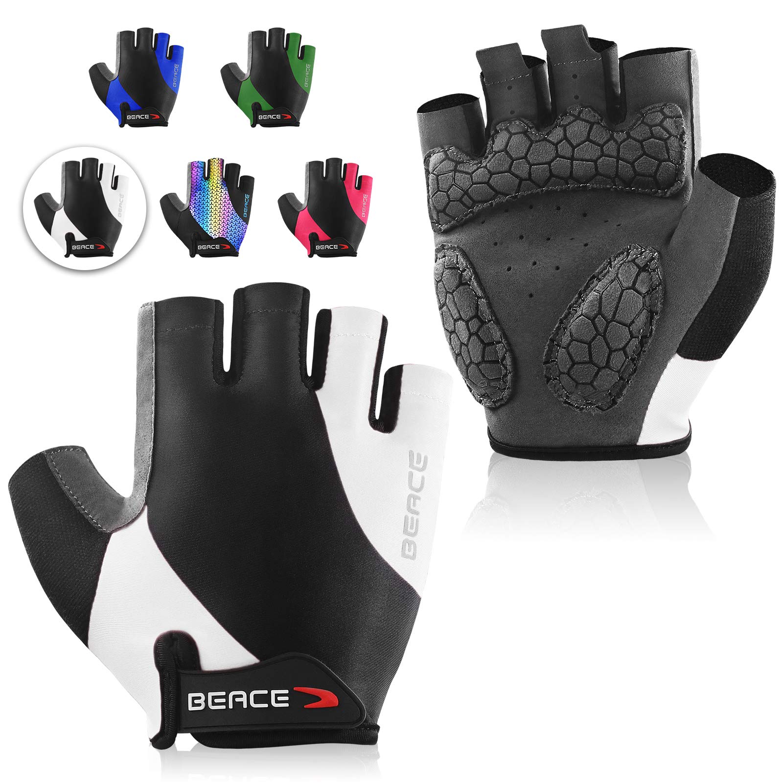 BEACEGloves for Cycling Bike Biking Half Finger Road Bicycle for Men and  Women-5MM Breathable Anti-Slip Shock-Absorbing Pad Gym Motorcycle Light
