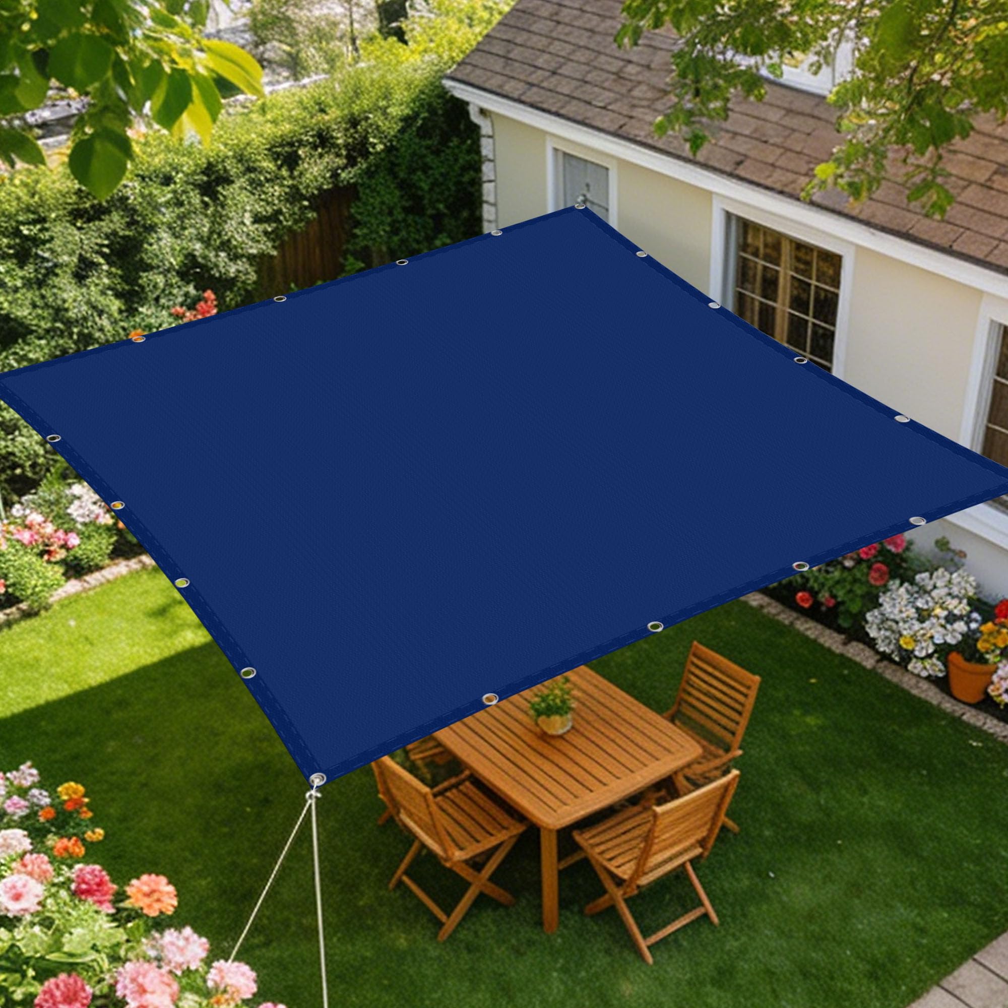 Voile d'ombrage étanche 1.7x3.6m bleu foncé rectangulaire pour terrasse et jardin