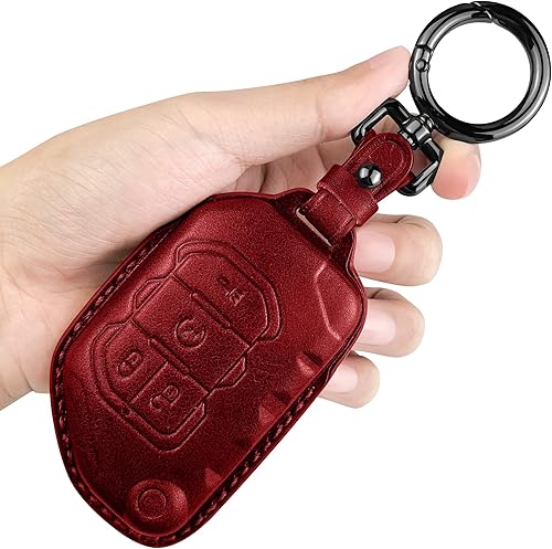 Miniatura 7 de Tukellen Funda de cuero para llavero Jeep Wrangler Gladiator Sahara Rubicon con 4 botones (negro)