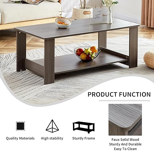 Miniatura 54 de Mesa auxiliar de 2 niveles, moderna mesa de centro rectangular para sala de estar con estante de almacenamiento para decoración de sala de estar,