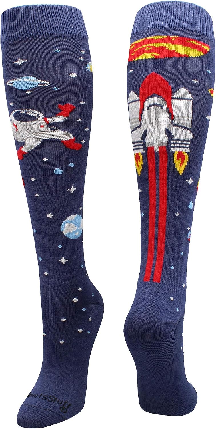 MadSportsStuff Astronaut Space Socks for Kids - Fun Outer Space Crazy Socks for Youth Boys Girls Team Sports & Baseball