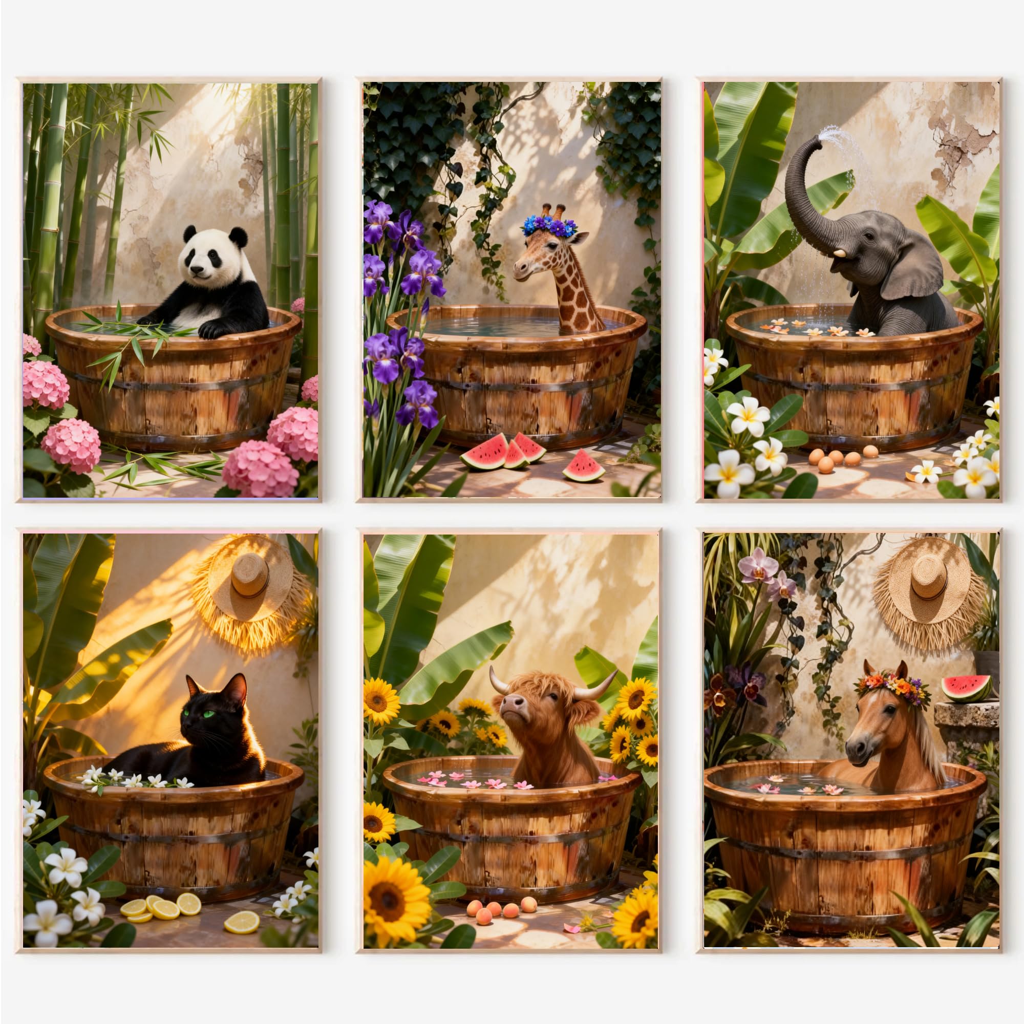 6-Pack Animals Paint by Numbers Kit for Adults Frameless,Funny Bathing DIY Adult Oil Painting Kits on Canvas,Easy Acrylic Paint by Number Beginners for Home Decor 9.8x13.8 Inch