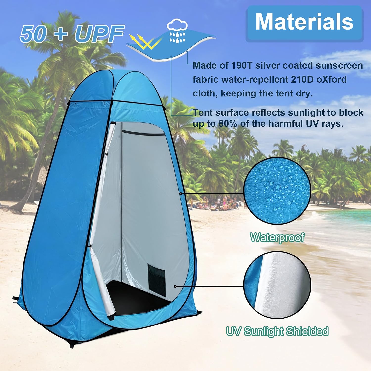 anngrowy Shower Tent Pop-Up Privacy Tent Camping Portable Tent Outdoor Camp Bathroom Changing Dressing Room Instant Privacy Shelters for Hiking Beach Picnic Fishing Potty, Extra-Tall, UPF 50+ image 2
