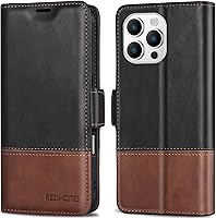 Vista 13 de KEZiHOME Funda tipo cartera para iPhone 14 Pro, de piel auténtica, bloqueo RFID, ranuras para tarjetas, soporte, a prueba de golpes, funda magnética