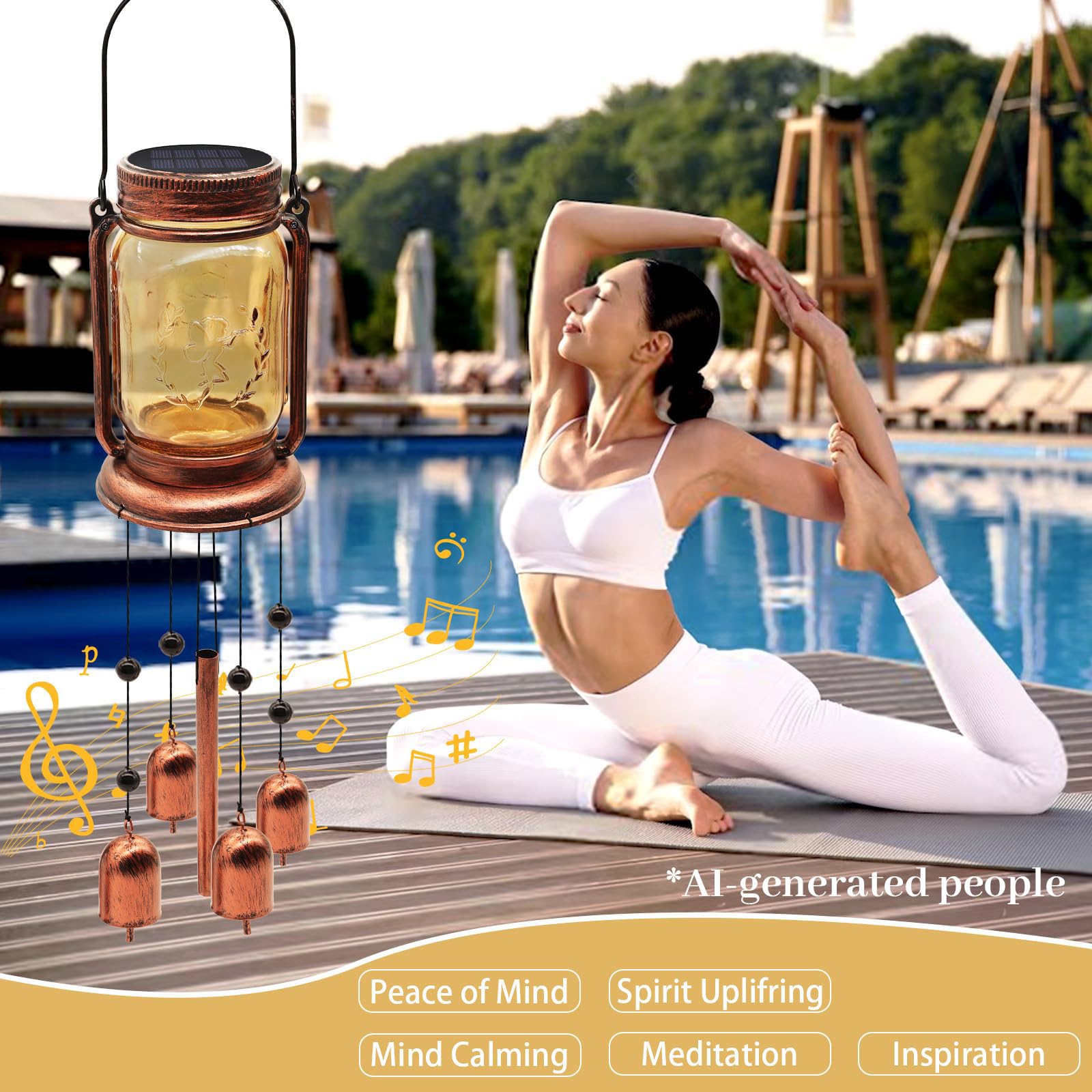 Solar-Windspiele für draußen, für Mutter, Frauen, Oma, Solar-Windspiel, einzigartiges Windspiel zum Aufhängen, IP65 wasserdicht, Hof, Garten, Terrasse, Innenhof, 2 Stück