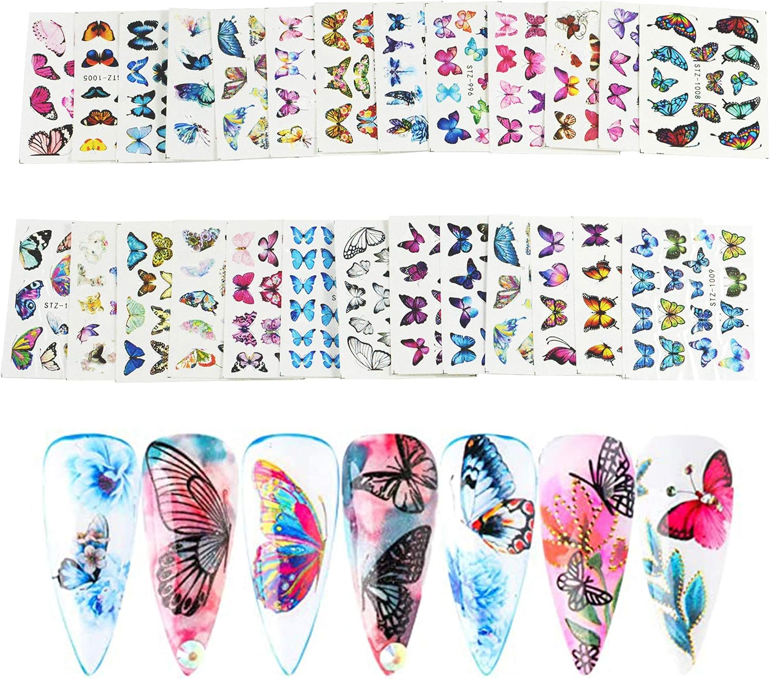 27 Sheets Butterfly Nail Decals for Nail Art Nail Supplies Stickers Water Transfer Nail Decals Nail Decorations for Nails Supply Watermark DIY Colorful Art Foils for Nails Design Manicure Tips