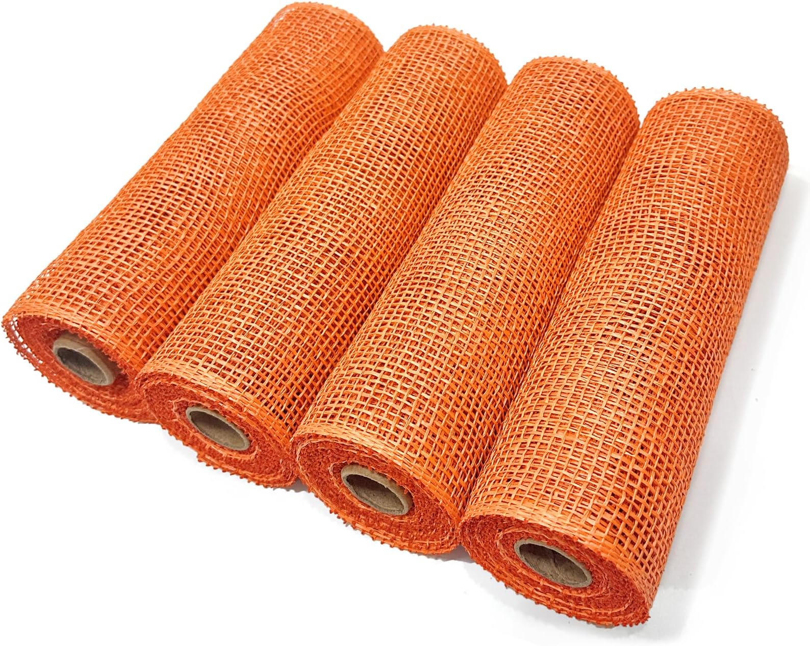Poly Burlap Mesh Orange, 10 inch Burlap Deco Mesh Rolls for Pumpkin Wreath, Summer Autumn Holiday Swags, Craft, Party Decoration，4 Packs