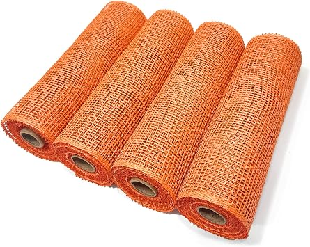 Poly Burlap Mesh Orange, 10 inch Burlap Deco Mesh Rolls for Pumpkin Wreath, Summer Autumn Holiday Swags, Craft, Party Decoration,4 Packs